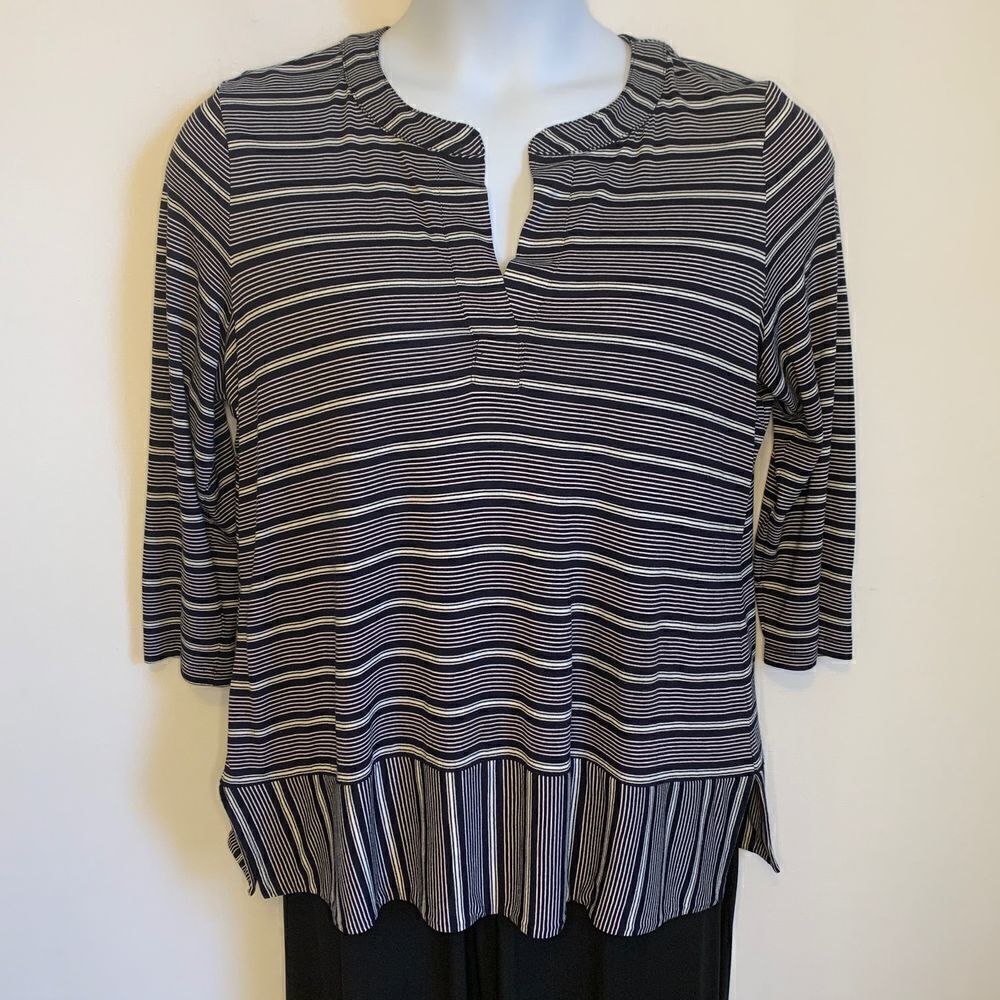 Talbots Navy & White Stripe 3/4 Sleeve Top Sz Xp
